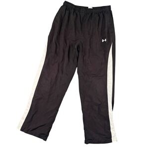 Vintage Under Armour Mens Track Pants Black Logo Side Stripe Athletic Joggers LG